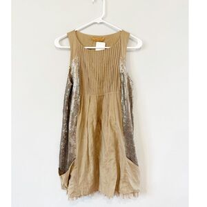 NEW Alice + Olivia tan pleated sequin trim mini dress